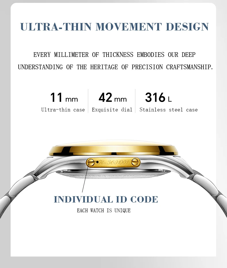 kunec Grey dial Swiss mechanical movement Ultra-thin steel case watch for man waterproof business casual automatic man watches