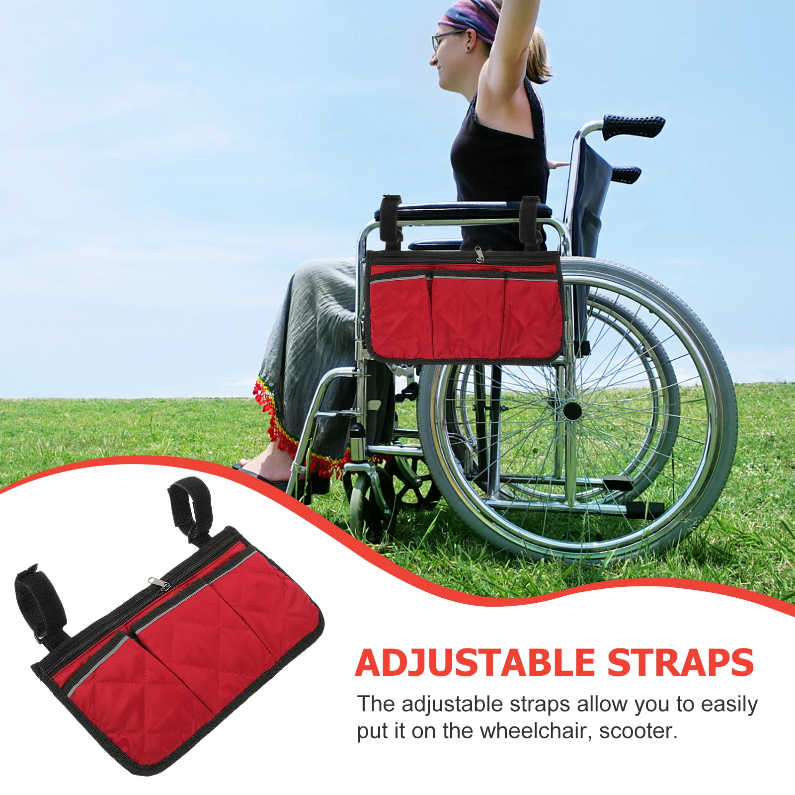

Durable Wheelchair Side Bag Adjustable Armrest Hanging Organizer Storage Pouch for Walker Scooter Accessories Wheelchair Bag
