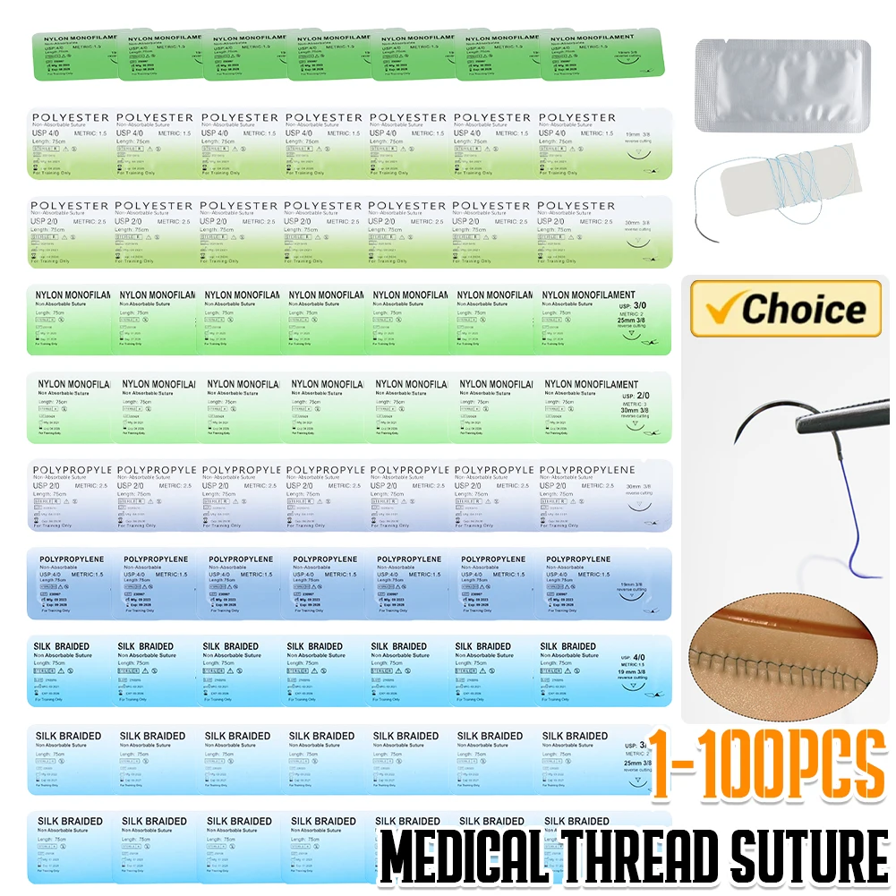 2/0 3/0 4/0 Medical Surgical Suture Nylon Silk Polypropylene Polyester Monofilament Needle Suture for Suture Teaching Exercises