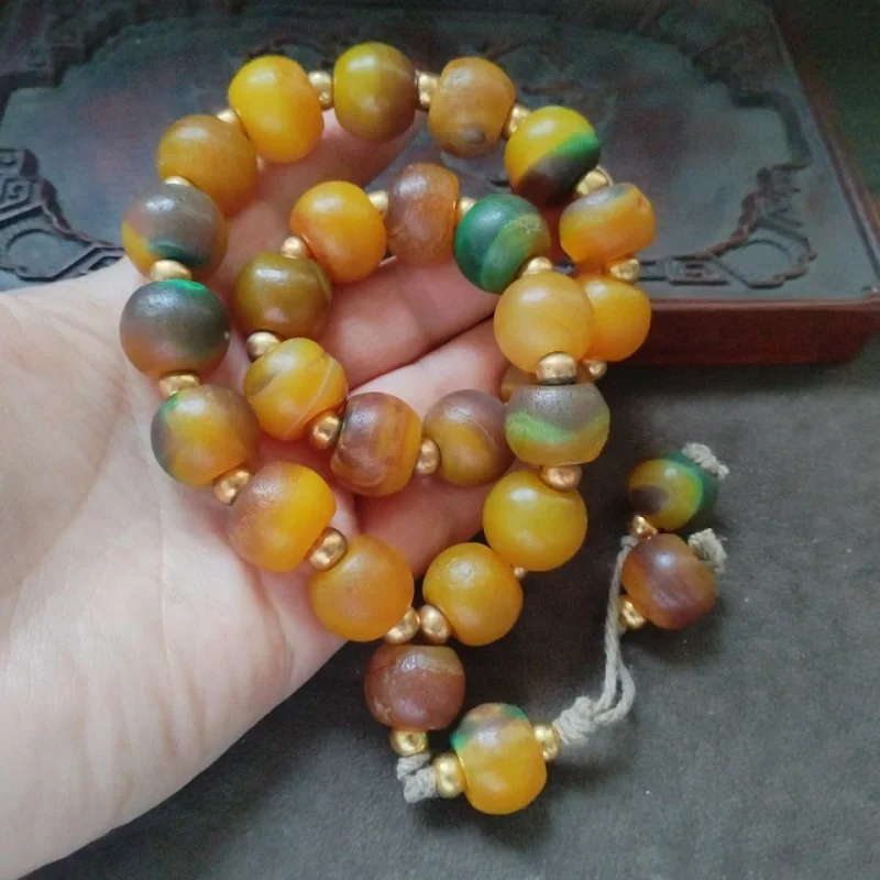 Vintage Yellow Buddha Beads Agate Handheld
