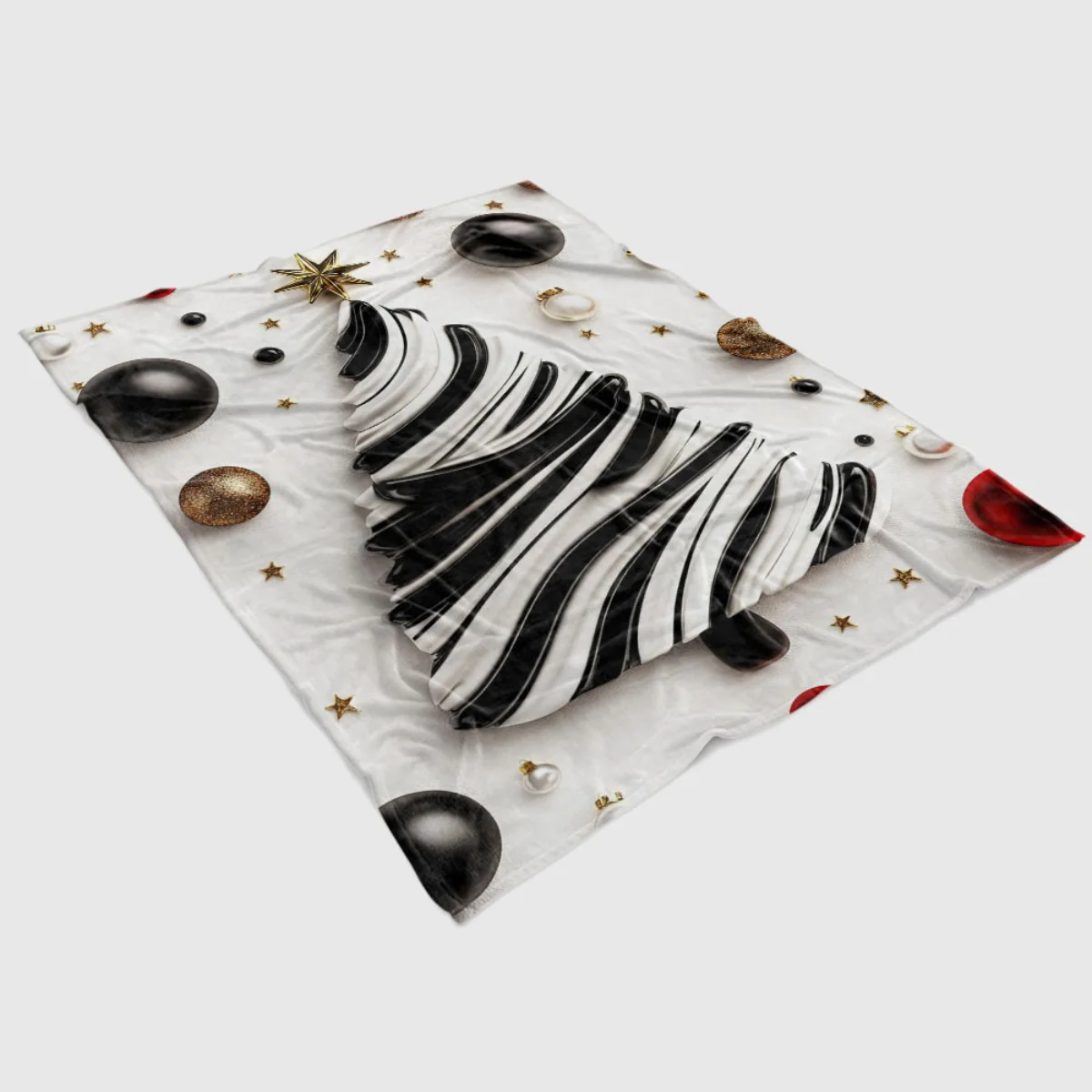 黒と白のクリスマスツリー柄のフランネルブランケット 1 枚。ソファ、ベッド、オフィス、旅行、キャンプ、クリスマスに適しています。