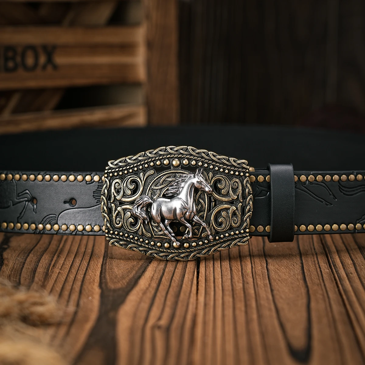 Herren- und Damen-Western-Cowboy-PU-Ledergürtel – Vintage-Gürtel mit floraler Gravur und Schnalle für Jeans – Detail 2