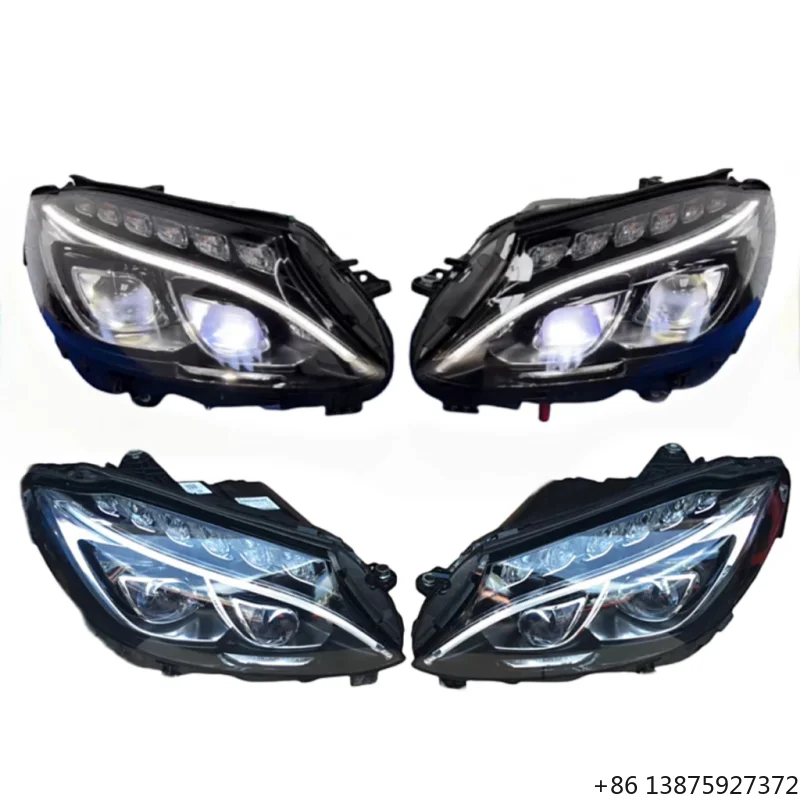 For  C-Class W205 High-end LED Geometric Headlight Compatible with Car Light Accessories 6000k Color