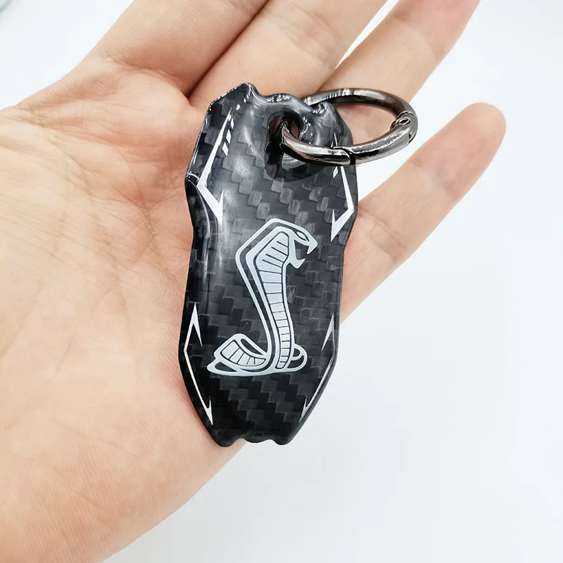 Carbon Fiber Keyring Keychain GT350 GT500 Pony Horse Super Snake Cobra Shelby Emblem Badge Car Key Accessories