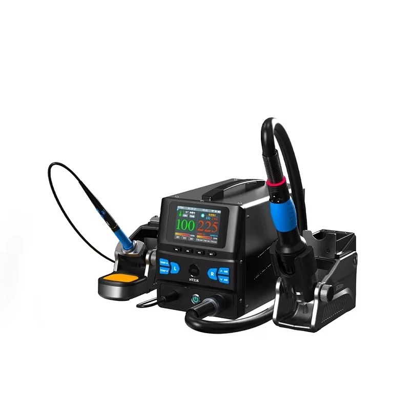 HT316 Hot Air Rework Station 2 in 1 Dual Channel Soldering Station 1400W 3 Heating Modes for Electronics Repair Tool