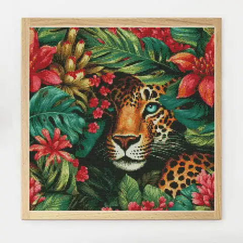 Momoart New Arrival Printed Cross Stitch Kit Leopard Animal Needlework 11ct Printed Canvas Embroidery Flower Handmade Gift