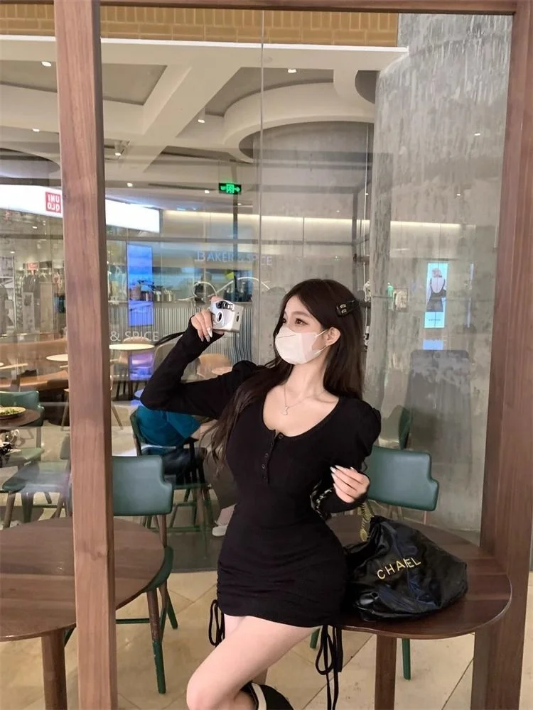 العصرية طويلة Sve محبوك الدكتور Dstring ort تنورة التخسيس مطوي عادية تخفيف Sle عالية الخصر V-Ne زر التفاصيل