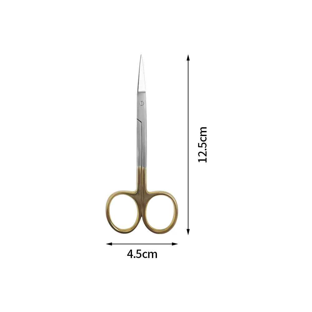 Tijeras quirúrgicas dentales, pinzas de punta recta/curva, acero inoxidable, mango chapado en oro, herramientas de dentista, instrumento de