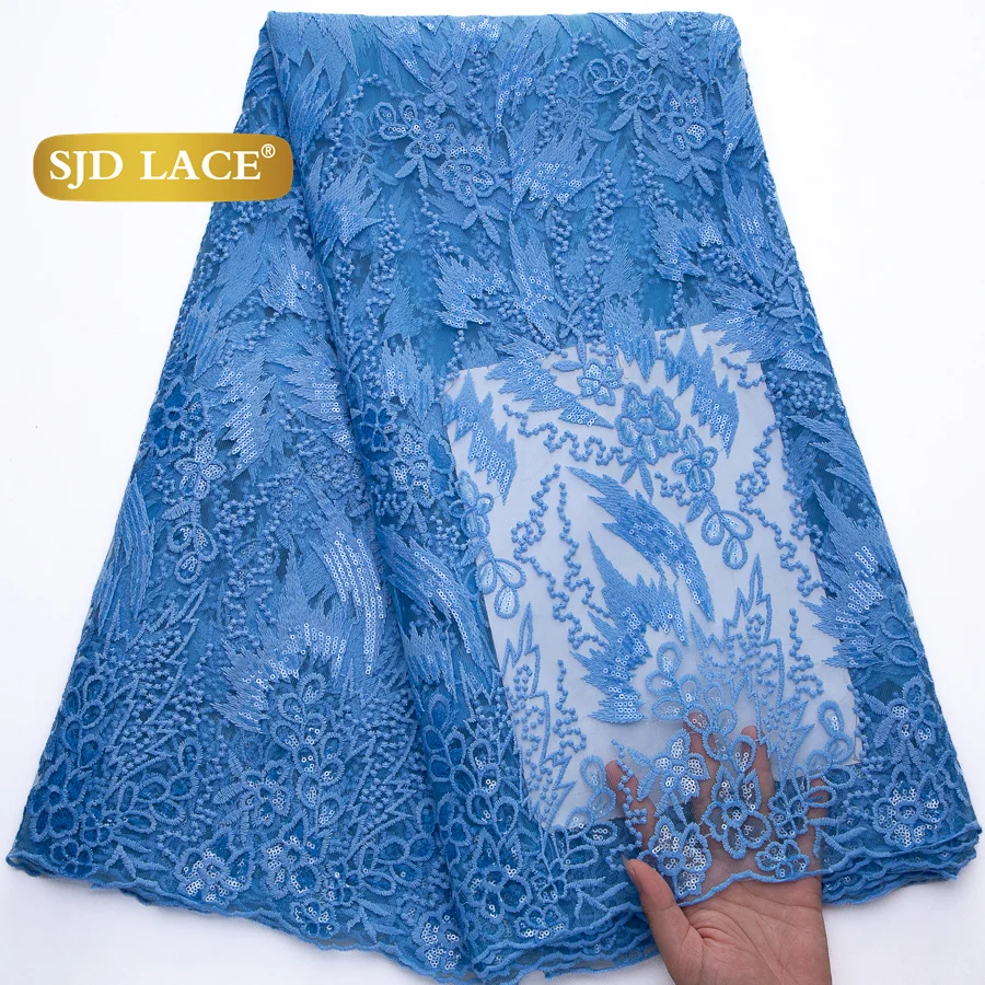 

SJD LACE French Milk Silk Lace Fabrics Nigerian 5Yards 2025 Latest African Sequins Mesh Net Lace for Women Party Dress Sew 4466