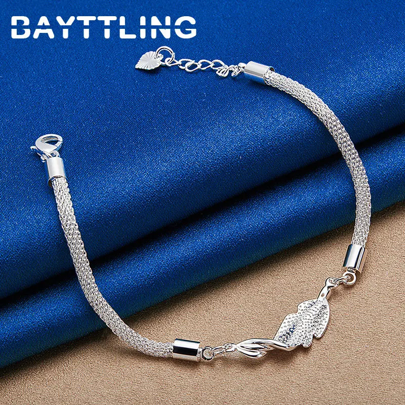 

BAYTTLING S925 Sterling Silver Elegant Fallen Leaves Bracelet For Women Charm Engagement Jewelry Wedding Accessories