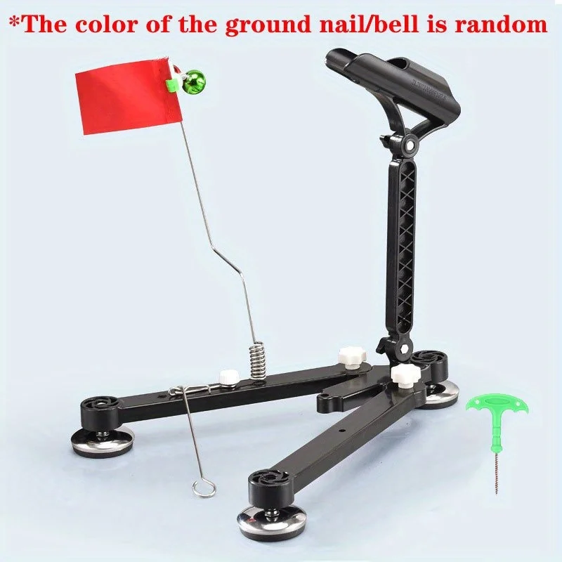 حامل صنارة صيد الجليد قابل للطي مع جرس وعلم - دعامة متوافقة مع اوجير الثلج قابلة للتعديل، ملحقات صيد شتوية محمولة #4