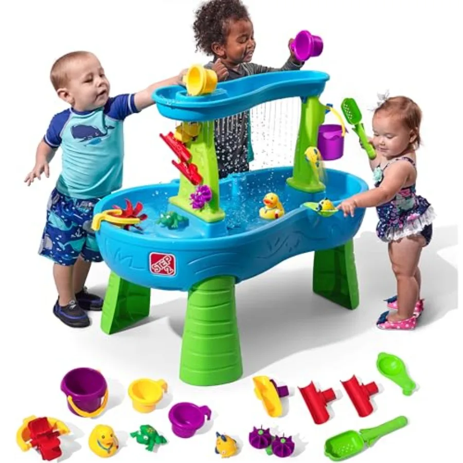 Mesa de agua para estanque contra salpicaduras de duchas de lluvia, juego sensorial de actividades de agua y arena para niños, juguetes de verano al aire libre, accesorios de juguete acuático de 13 piezas