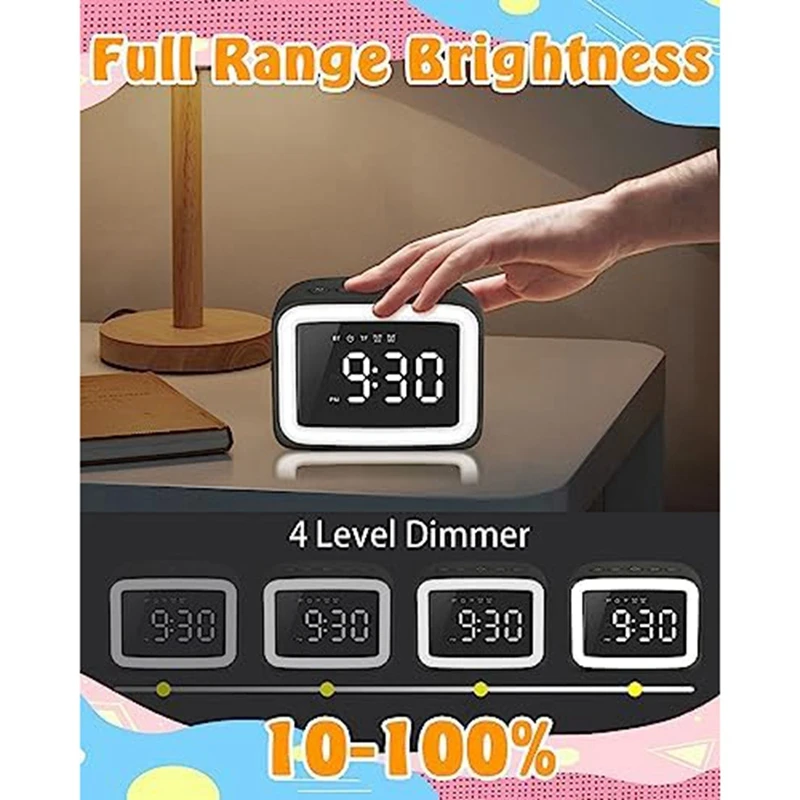 Kids Alarm Clock Ok To Wake Alarm Clock With Bluetooth Speaker And Dimmable Night Light For Bedroom, For Kids Black