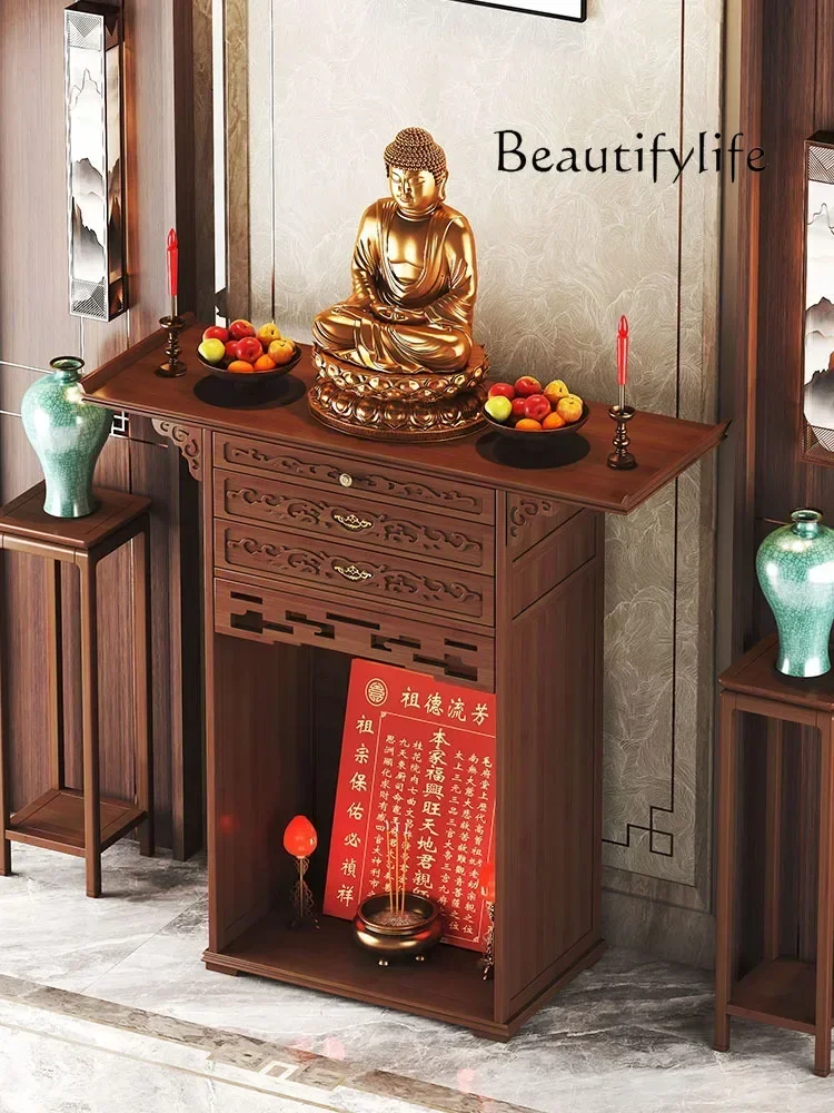 I HX Household Incense Burner Table Altar Chinese Buddha Shrine Altar God Of Wealth Altar Worship Table S