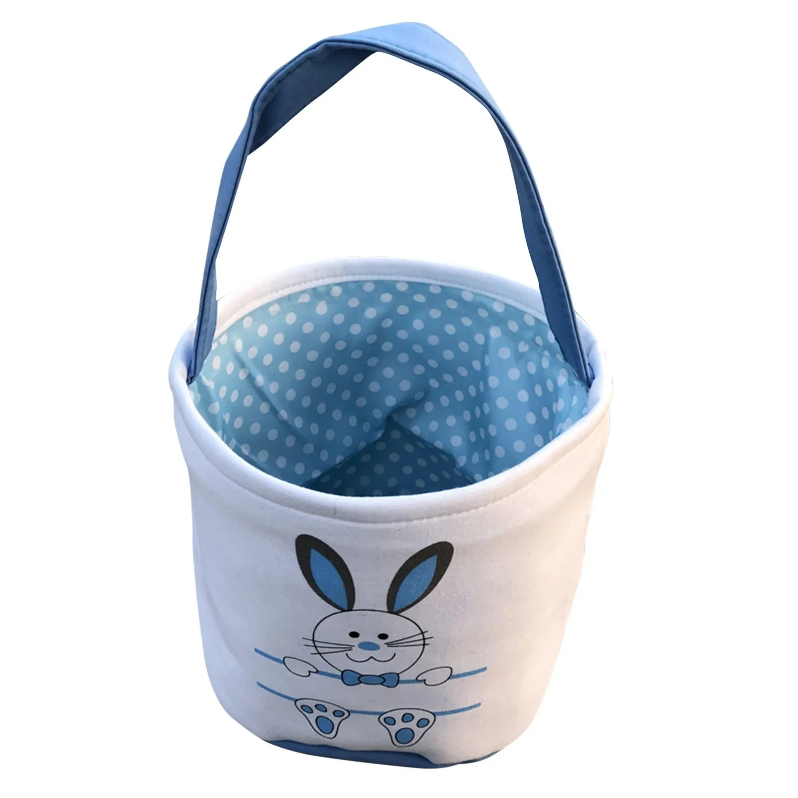 Easter Bunny Basket Bag for Kids, Canvas Cotton Personalized Egg Basket Hunt Bag Rabbit Print Bucket for Easter Eggs Candy Gift