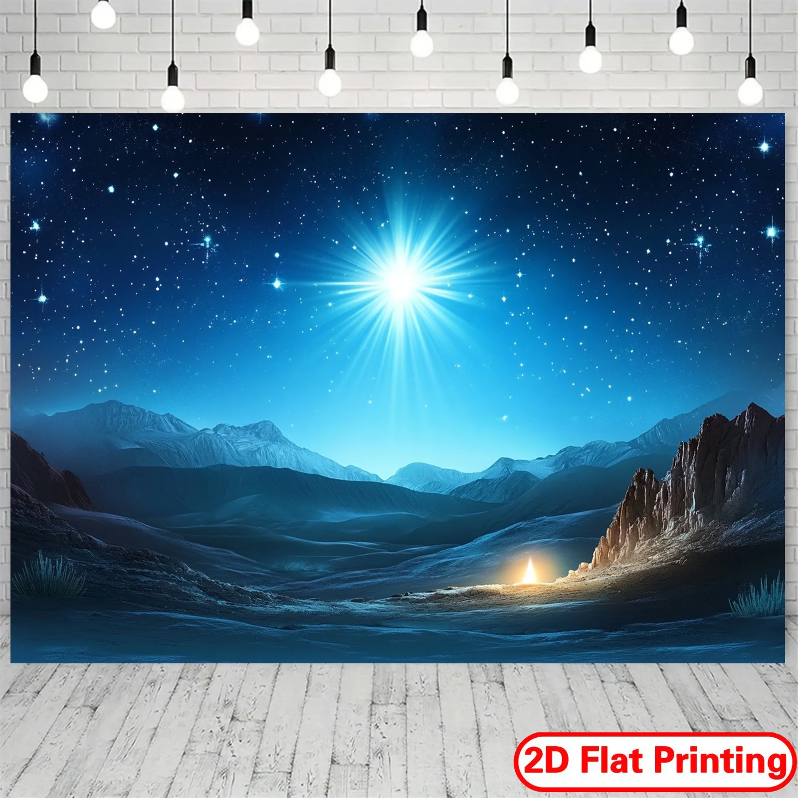 لافتة خلفية مسطحة ثنائية الأبعاد لعيد الميلاد - مشهد نجمة المهد والمهد، حفلة دينية من البوليستر