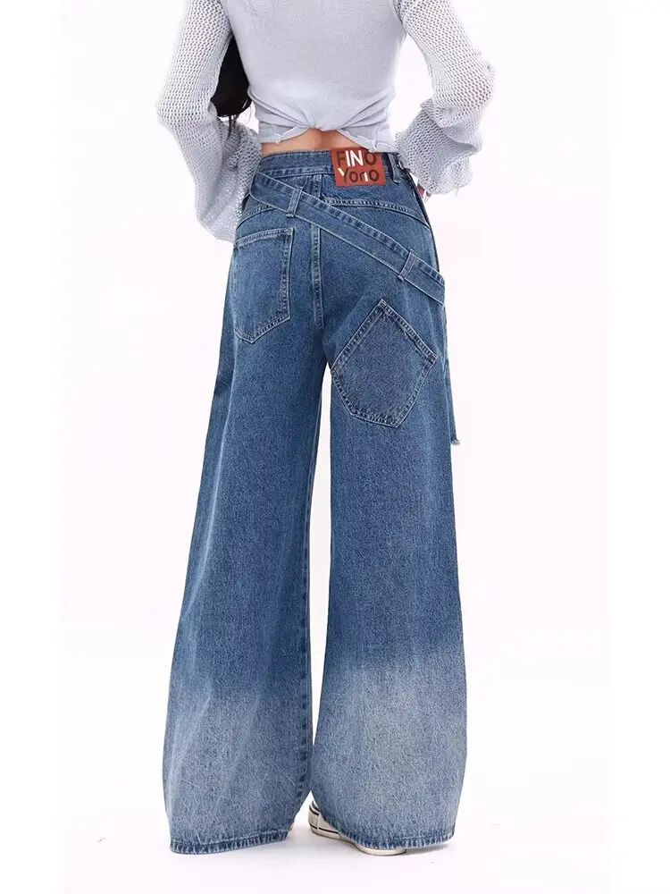 Pantalones vaqueros para mujer, Vaqueros americanos Y2k, Vaqueros de talle alto para mujer, Coqueta Shoujo, estilo de niña, ropa holgada acampanada