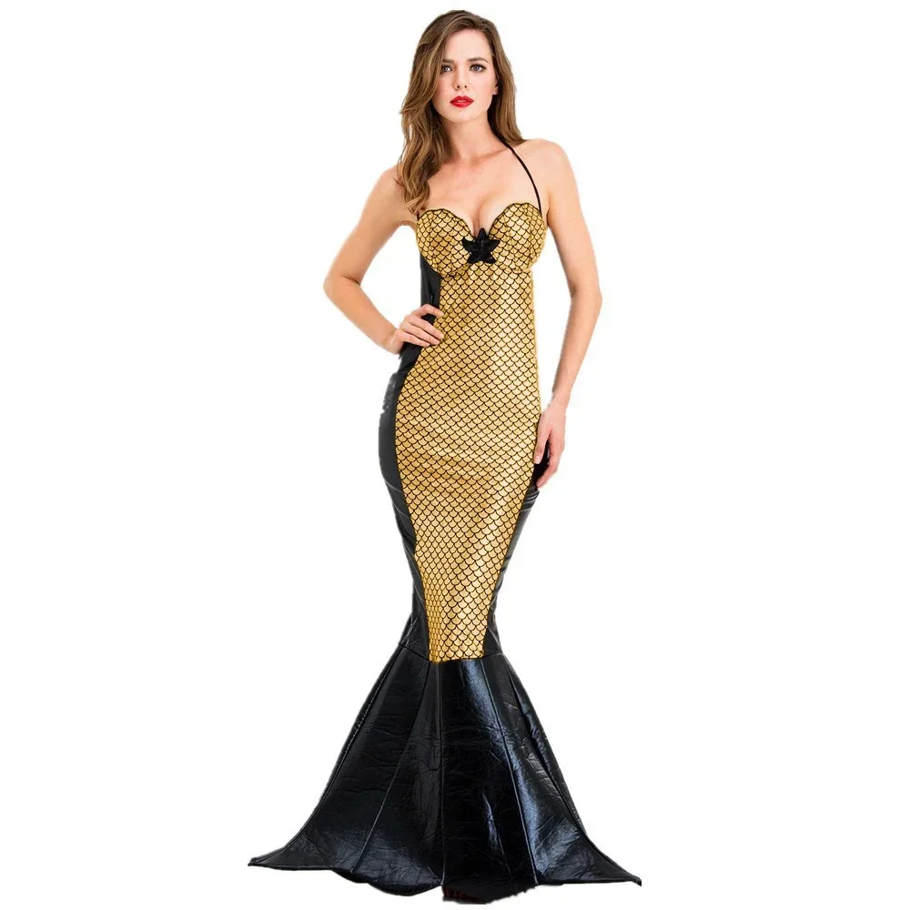 Shinny Fish Scale Long Tail Mermaid Dress Maxi Dresses Evening Banquet Prom Bodycon Bustier Party Suspender Mermaid Sheath Dress