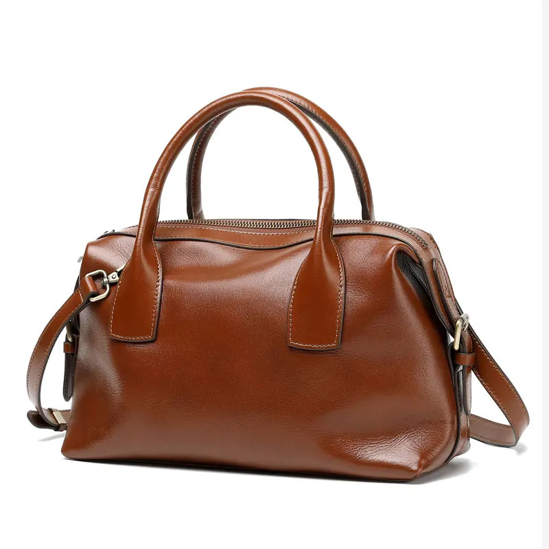 Genuine Leather Women's Bag Vintage Luxury Designer Boston Handbag Women Versatile Shoulder Bag Cowhide Female Crossbody Bags