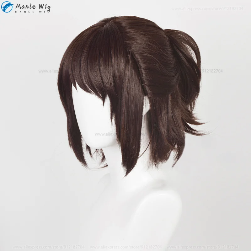 Wig Cosplay Hange Zoe 35cm, Wig Anime Titan musim terakhir 4 Hange Zoe Masker Mata rambut coklat tua, rambut palsu + topi Wig