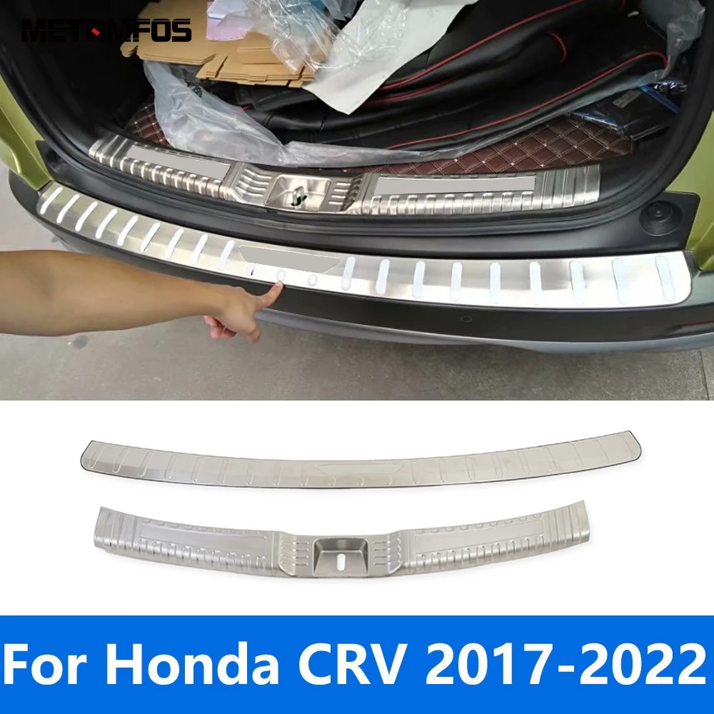 For Honda CR-V CRV 2017-2020 2021 2022 Inner+Exterior Rear Trunk Door Sill Plate Tail Bumper Scuff Guard Sticker Car Accessories