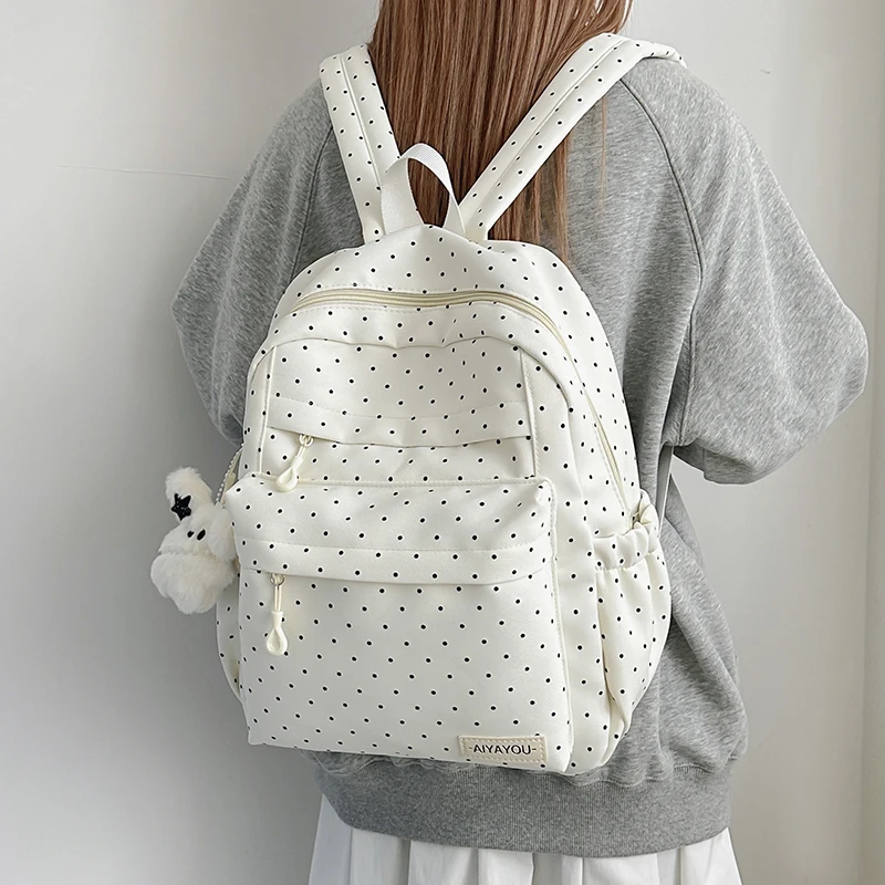 Cute Polka Dot Travel Backpack Large Capacity Bookbag Lightweight Bookbag for Female Elementary & Middle Students