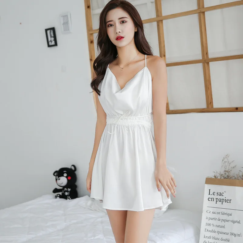 Silky Semi-Sheer Temptation V-Neck Strap Nightdress Cross Backless Hot Sexy Nightwear for Women Clearance No Returns or Exchange
