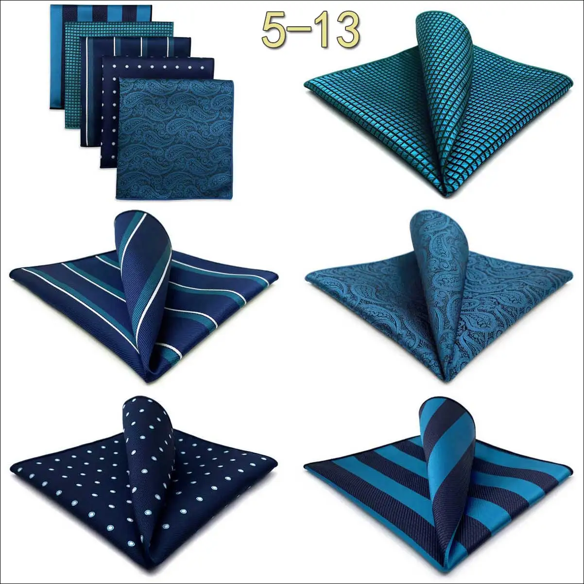 5-teiliges Herren-Einstecktuch-Set, verschiedene Einstecktücher, mehrere Stile, Paisley- und Blumenmuster, Anzug, groß, 32 cm, Business-Accessoires – Detail 12