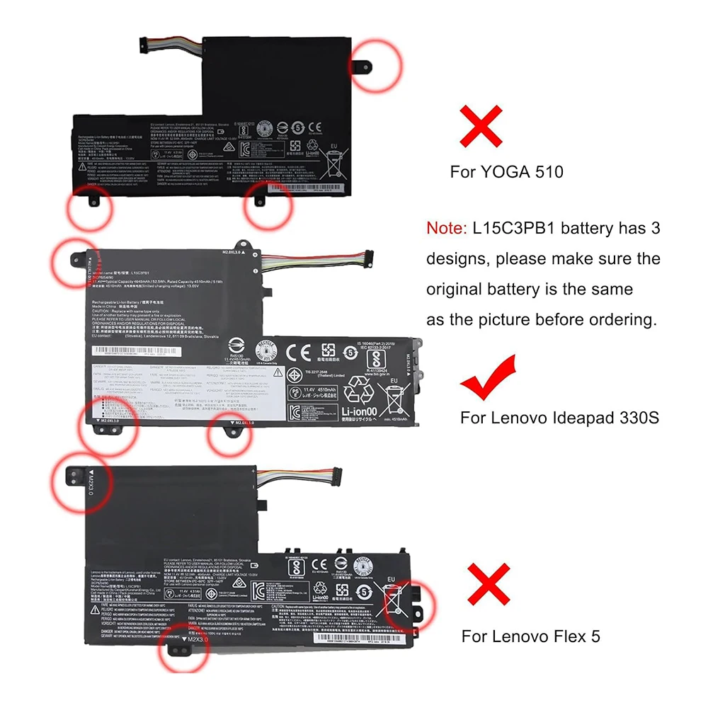 52.5Wh L15C3PB1 Laptop Battery for Lenovo IdeaPad 330S-14AST 330S-14IKB 330S-15ARR 330S-15AST 330S-15IKB L15M3PB0 L15L3PB0