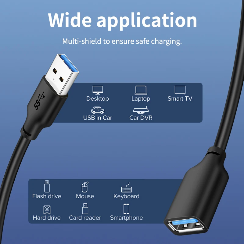 CABLETIME USB 3.0 to USB M/F Cable 5Gbps USB Extension Cable for TV Smart PS4 X box SSD USB Extender Data Cord C267