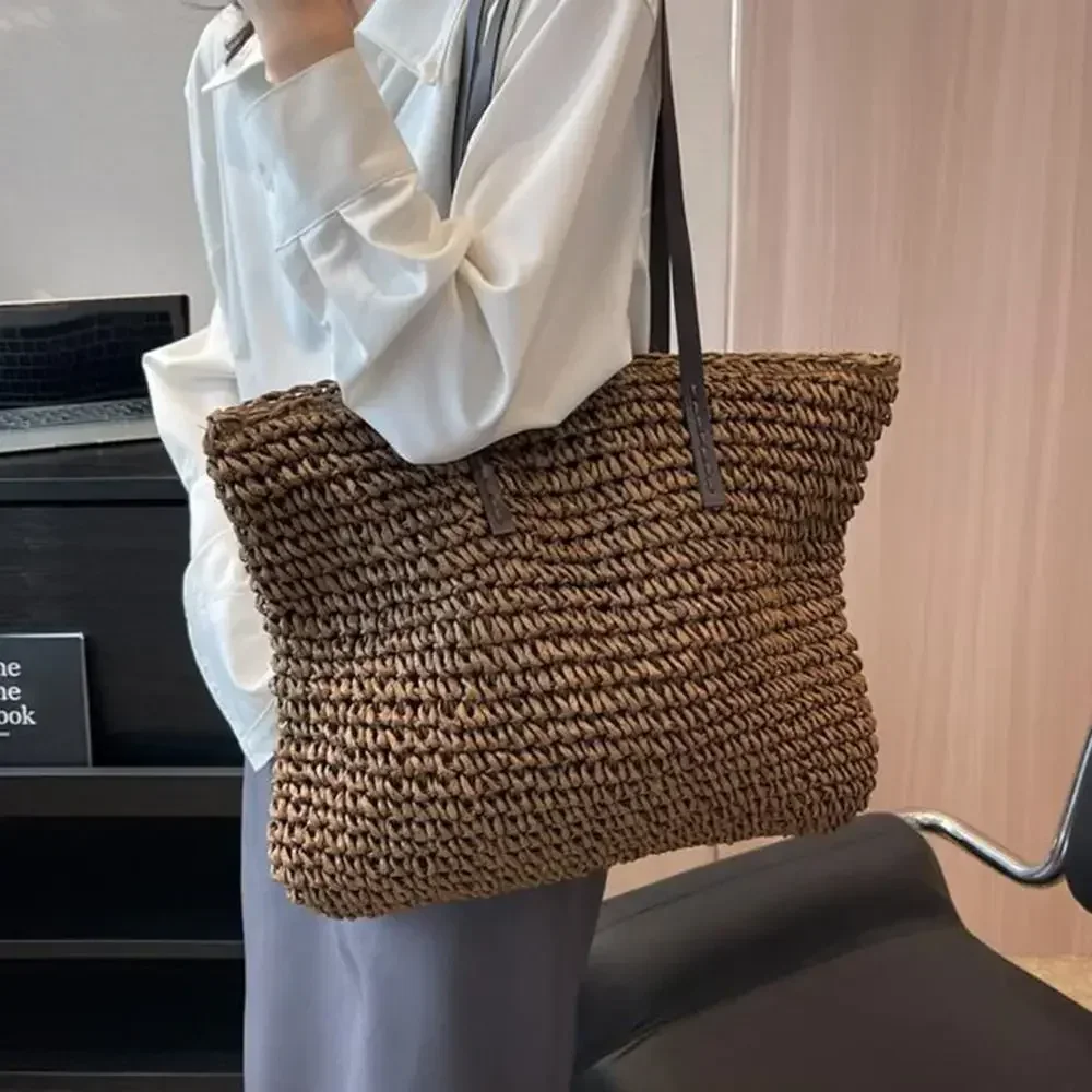 CTB4 New Luxury Straw Woven Tote Bags Summer Casual Large Capacity Handbags Fashion Beach Women Shoulder Simple