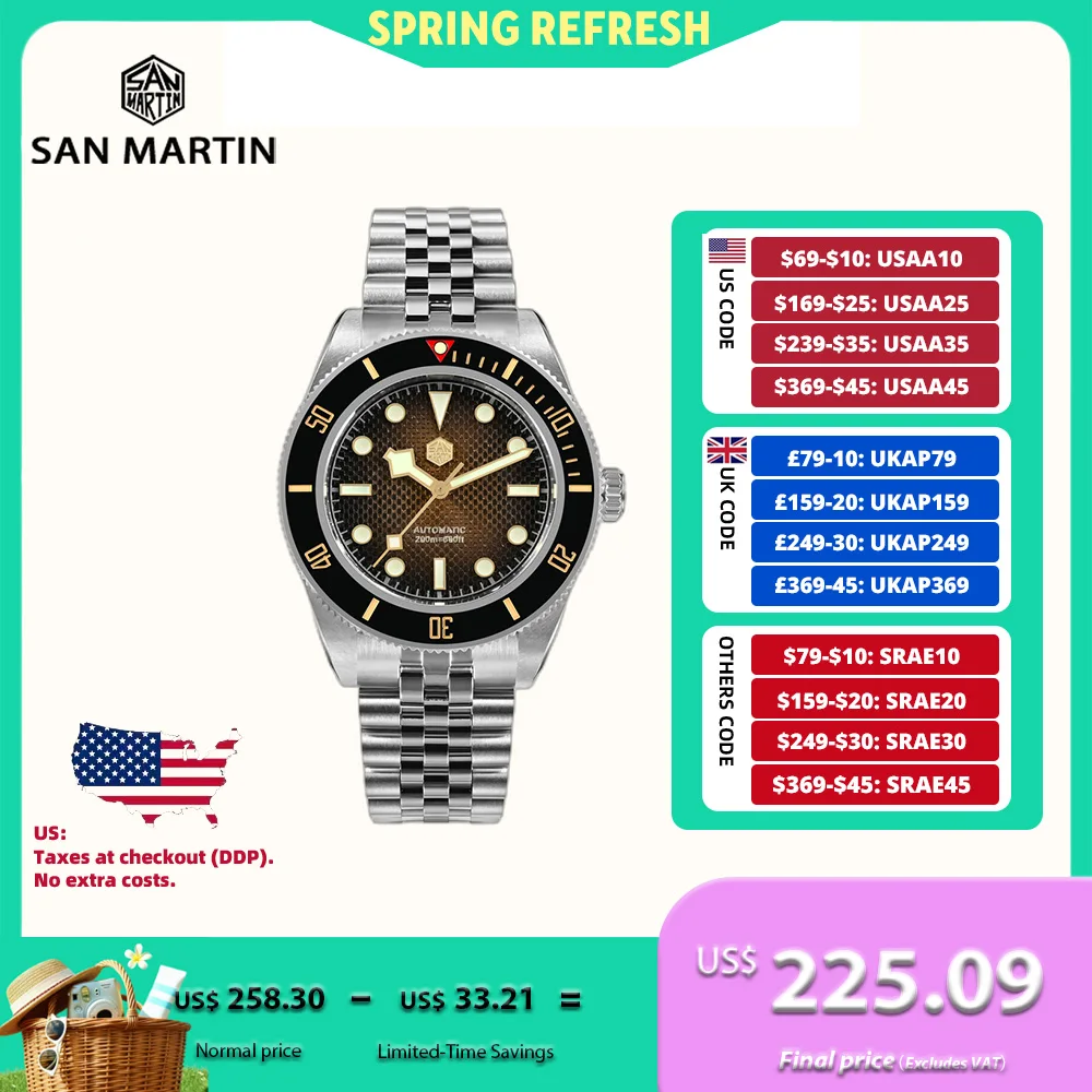 

San Martin 40mm Gradient Waffle Dial BB NH35 Automatic Watch For Men Diving 5-Link Bracelet Luxury BGW-X1 Erkek Saat SN0128-3