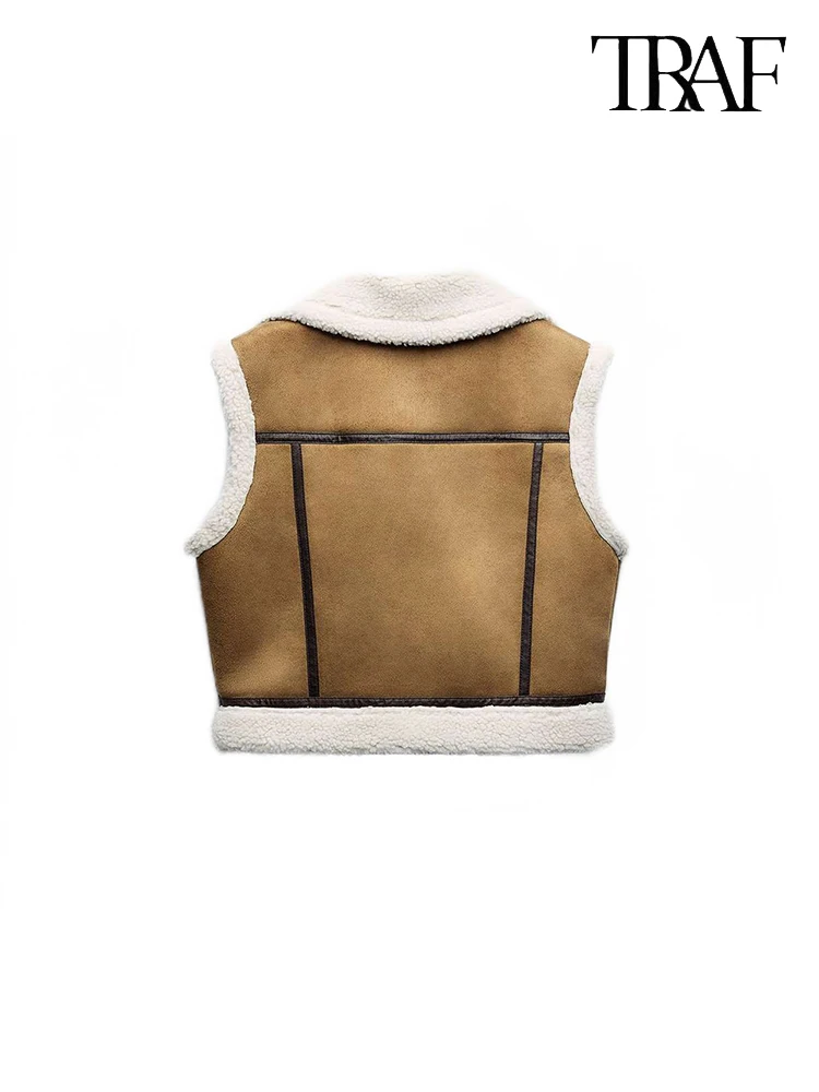 TRAF Women\'s Autumn and Winter Street Locomotive Wind Vest Anti-cold Warm Casual Jacket Short Slim Hundred Commuter Vests