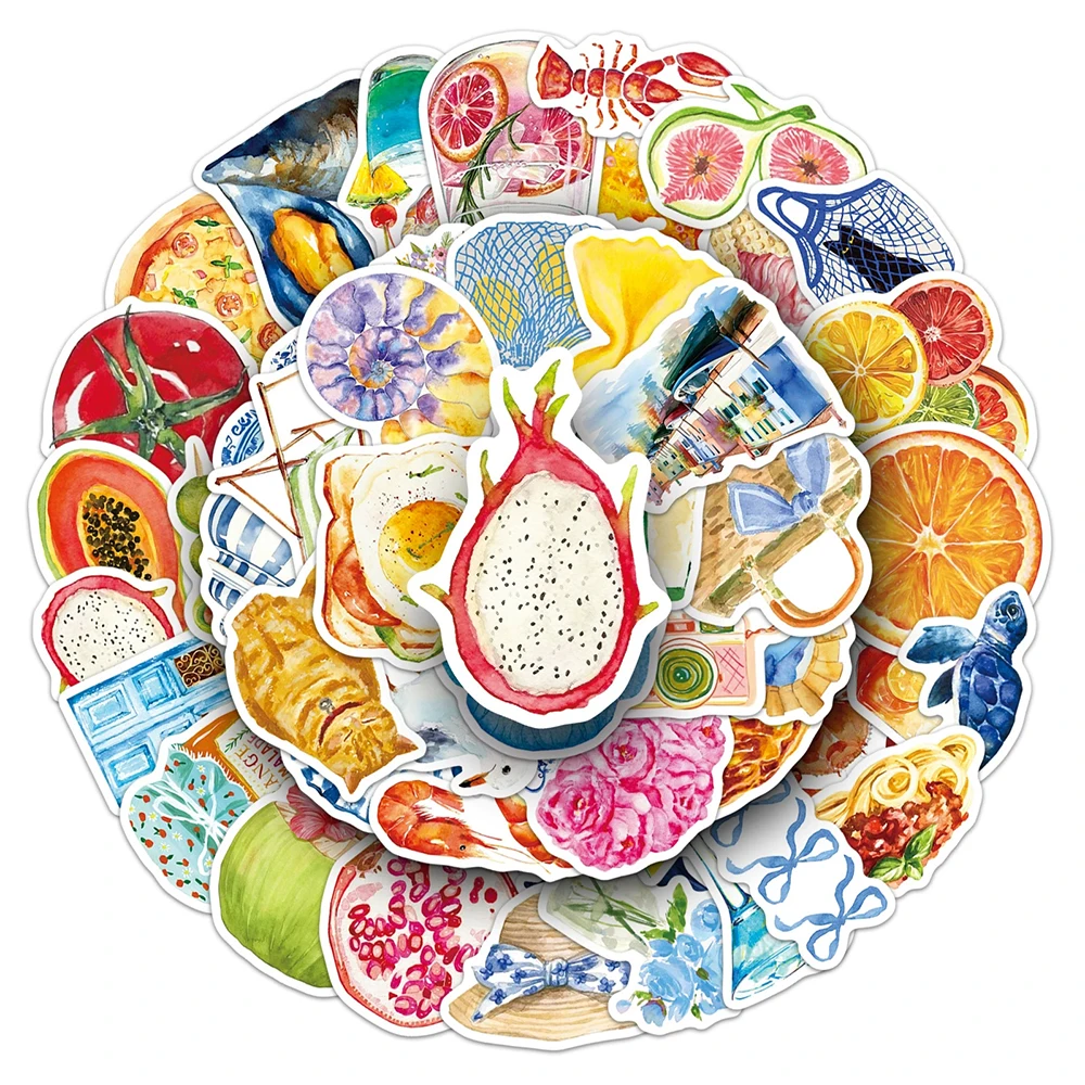 

10/30/50pcs Cartoon Mediterranean Aesthetic Stickers Delicious Food Fruits Graffiti Sticker Notebook Phone Scrapbook Decals Pack