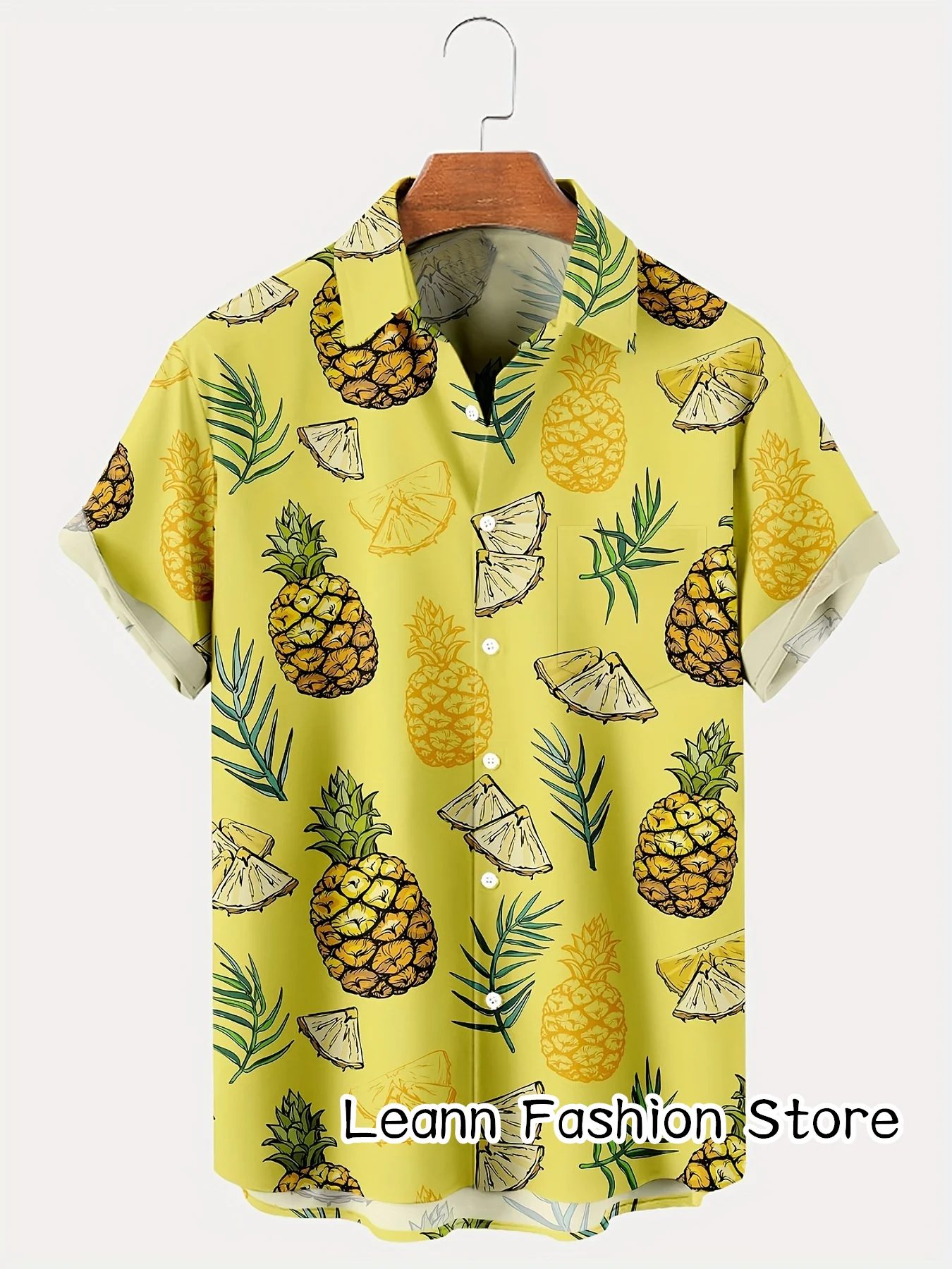 Men Summer Pineapple Printed Shirt Hawaiian Vacation Clothing Male Beach Style Shirt Short Sleeve Fashion Leisure Shirt