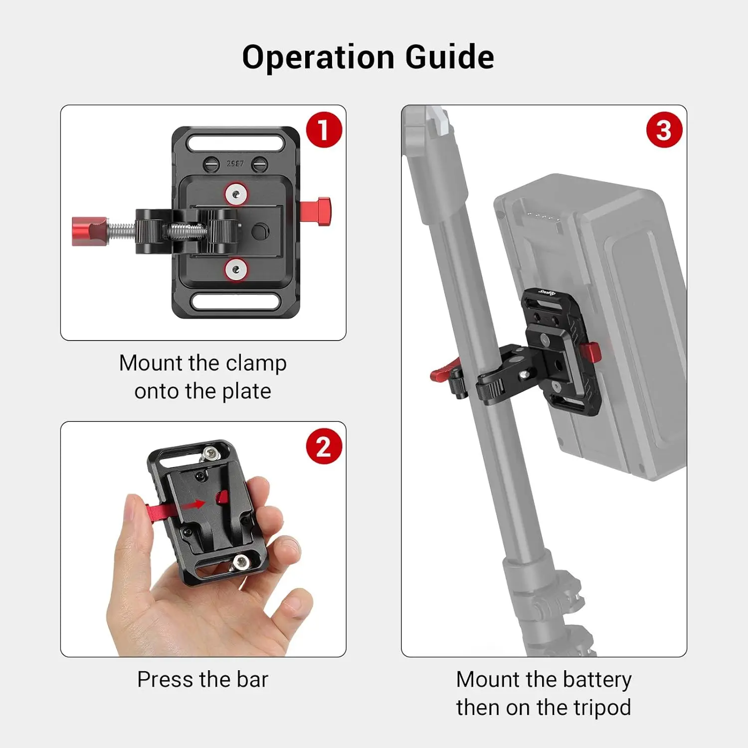 لوحة بطارية SmallRig Mini V-Lock V Mount مع مشبك على شكل سرطان البحر لحامل ضوء ثلاثي القوائم لإمداد طاقة الكاميرا