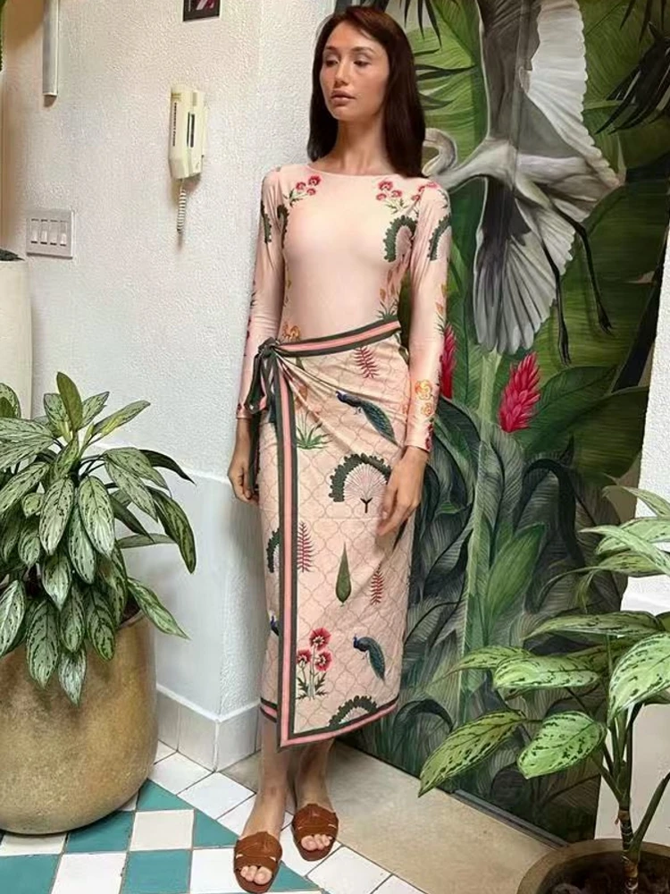 

Retro Bikini Printed Fashion Two Piece Swimsuit And Cover Up With Skirt Tight Women's Bandage Summer Beach Luxury Elegant