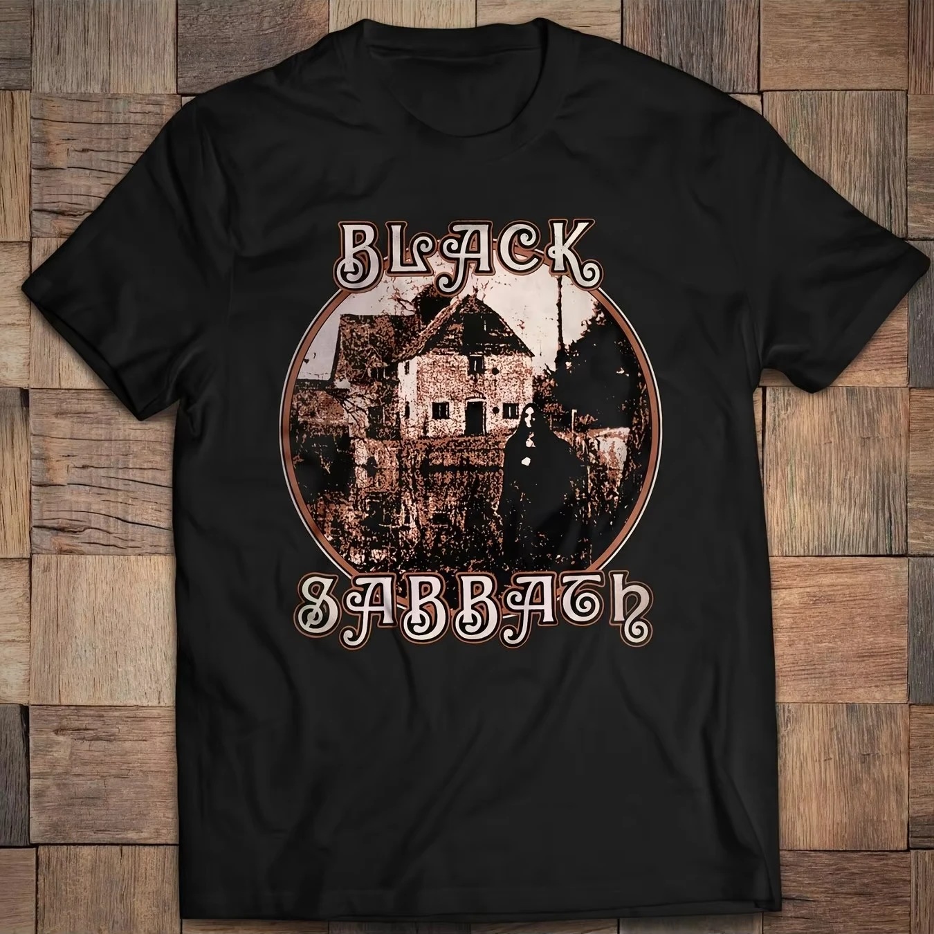 

Men's Black Sabbath Vintage Graphic T-Shirt Paranoid Album Art Forbidden Seventh Star Design Golden Brown Retro Print