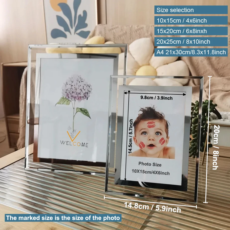 Crystal Glass Picture Frame Silver Mirrored 10X15 15X20 20X25cm A4 Certificate Frame Photo Frame For Pictures Commemorative Gift