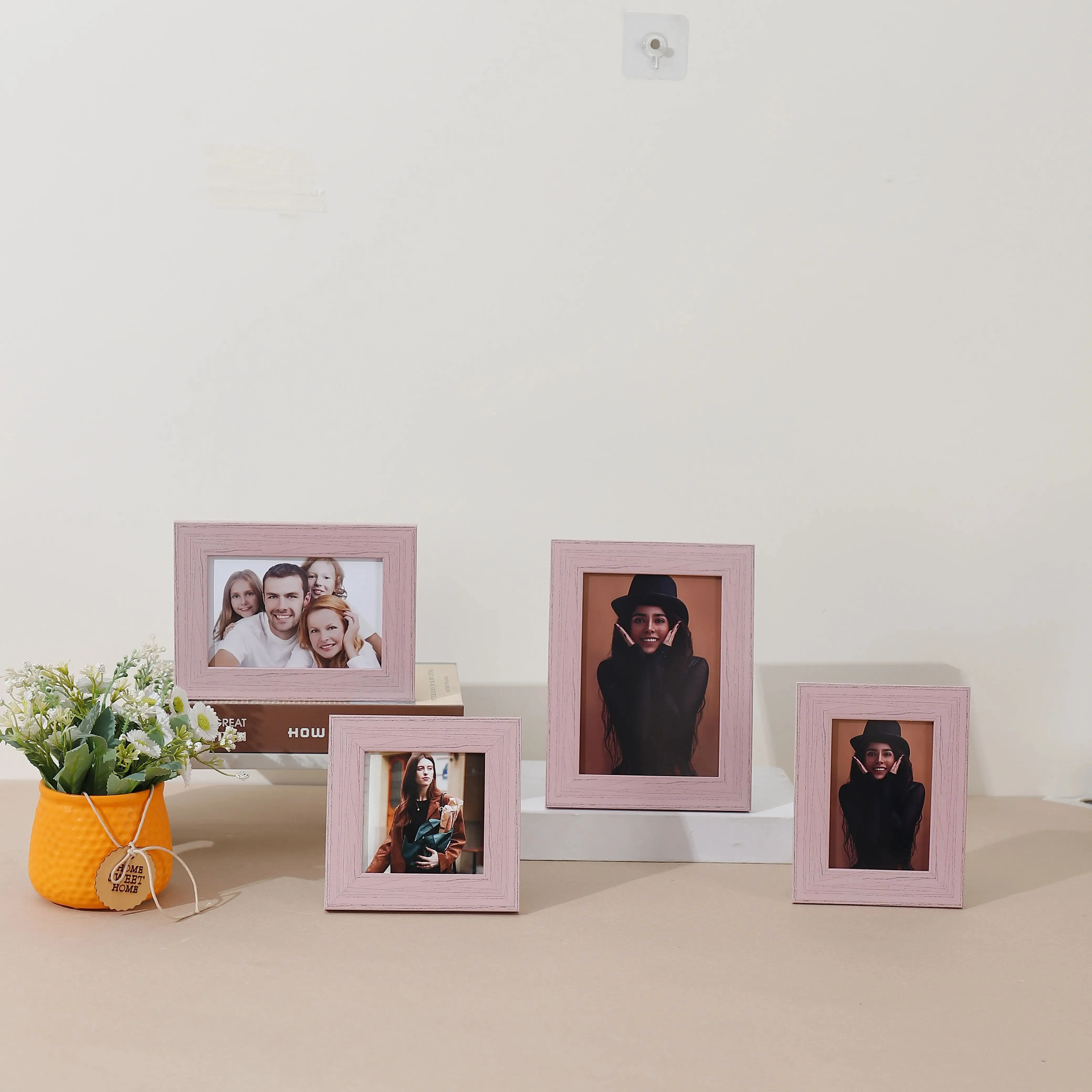 Pink Warm American Style Photo Frame Home Decoration Imitation Wood Grain Art Plastic Photo Frame