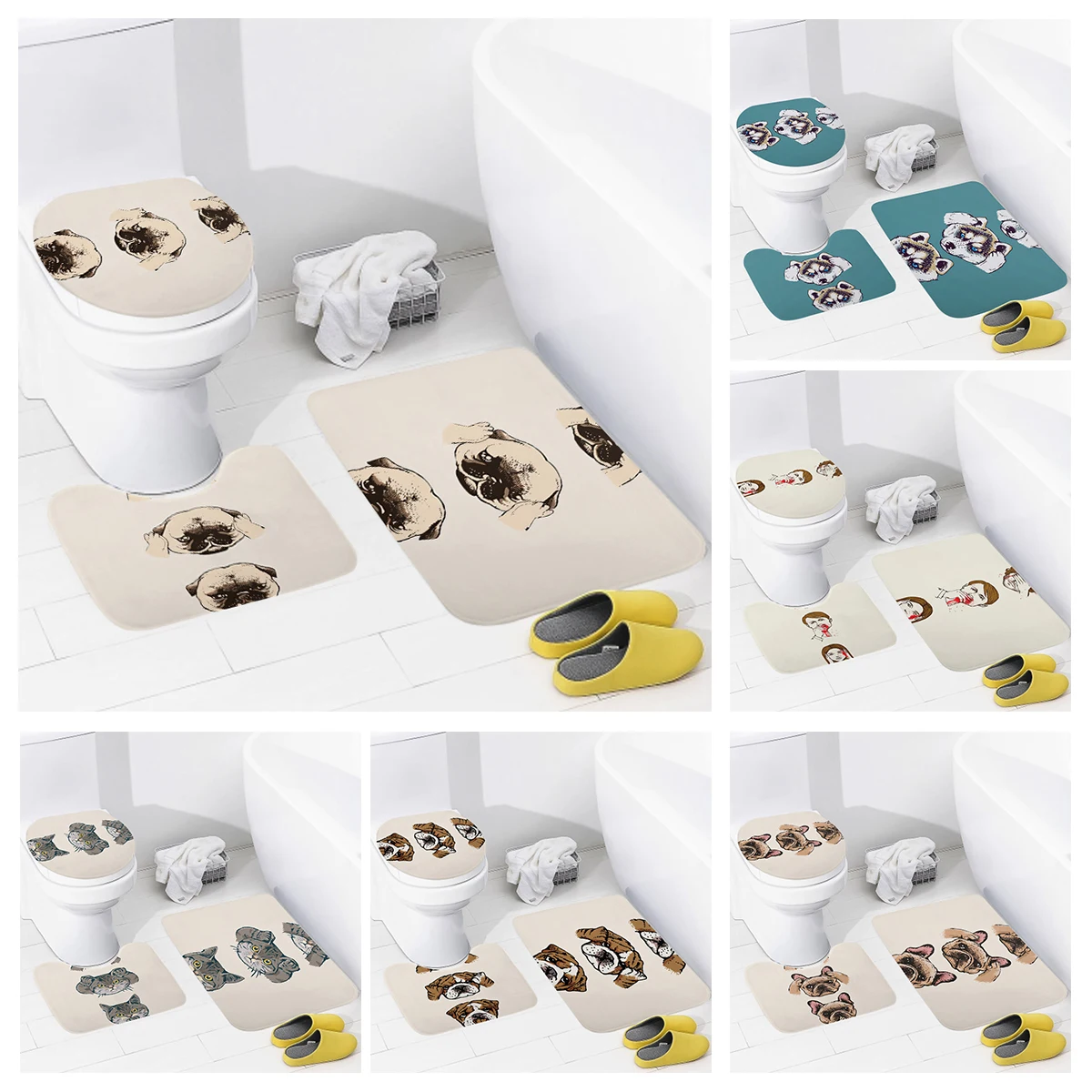 Home bathroom floor mats animal style Bath Foot mat modern accessories rug Toilet mat Bathtub anti-slip carpet cute dog funny