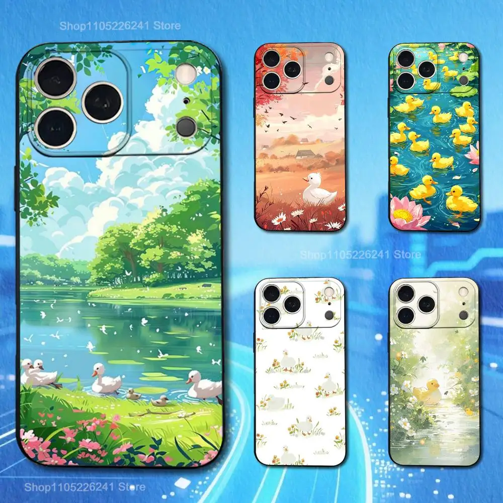 

Duck Flowers Illustration For iPhone 8,7,11,12,15,14,13,16,17,Plus,Pro Max,XS,X,XR,SE,Mini,Soft Silicone Black Case