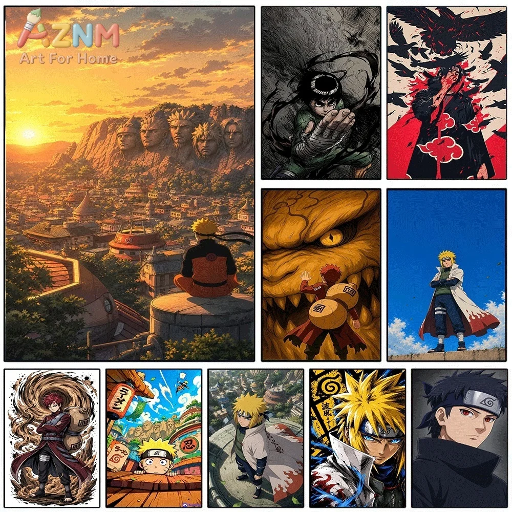 Naruto Hidden Leaf Village Scenery Anime Canvas Wall Art Print Poster Unframed Canvas Painting Home Bedroom Living Room Wall D