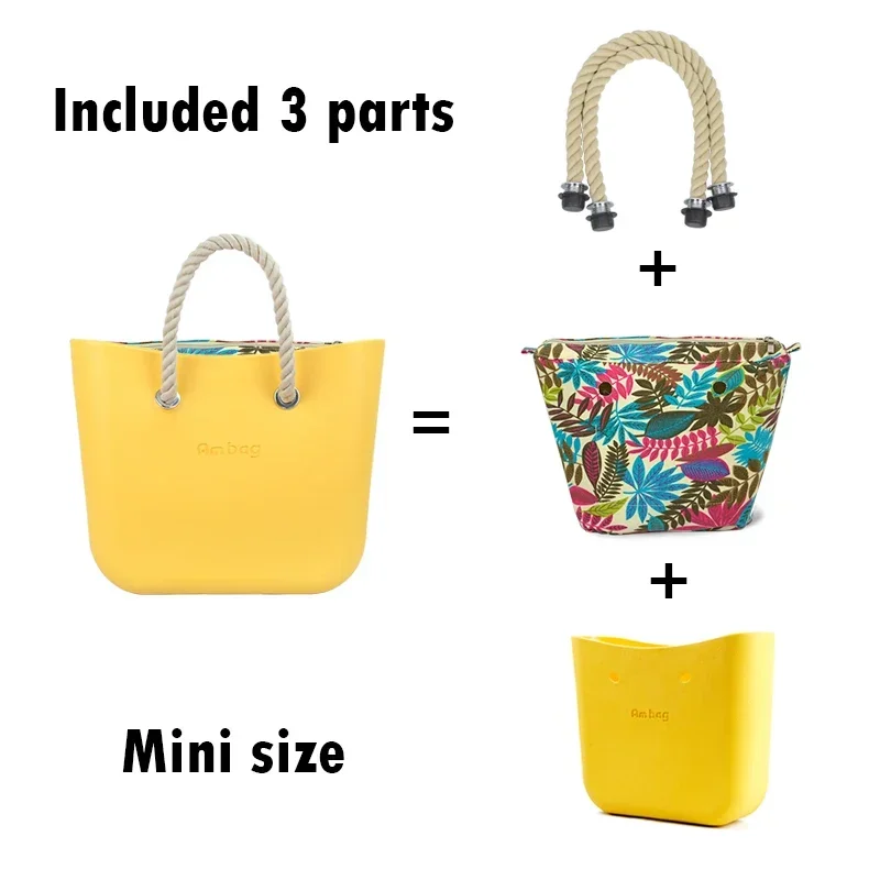 2023 New AMbag Obag O bag Style Mini EVA with Colorful Zip-Up Inner Short Hemp Rope Handles Waterproof Women Totes DIY Handbag