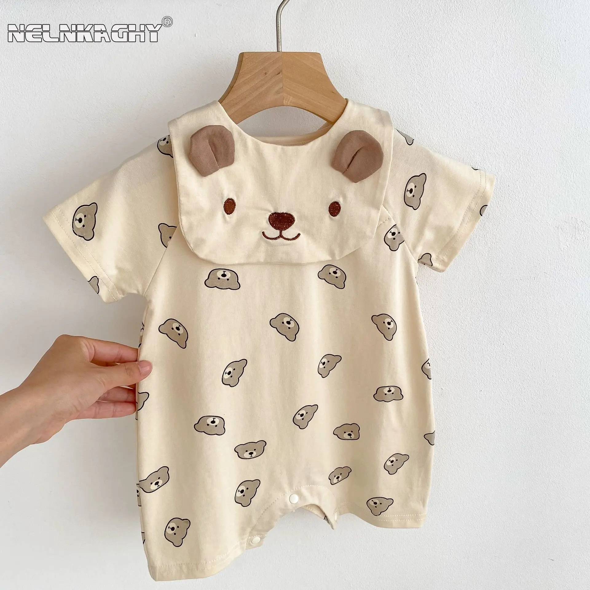 Säugling Neugeborene Mädchen Jungen tragen Print Outfits Baumwolle 100% Kurzarm Overalls Kinder Baby kleidung Stram pler Lätzchen