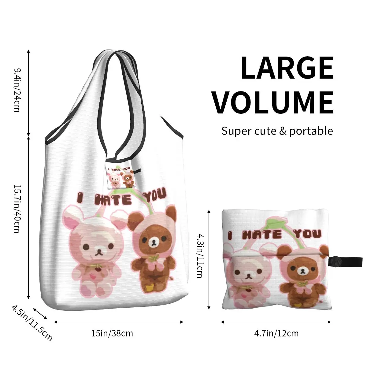 Kawaii Rilakkuma borse per la spesa riutilizzabili capacità di peso pieghevole da 50 libbre ti odio Eco Bag Eco-friendly Eco-friendly