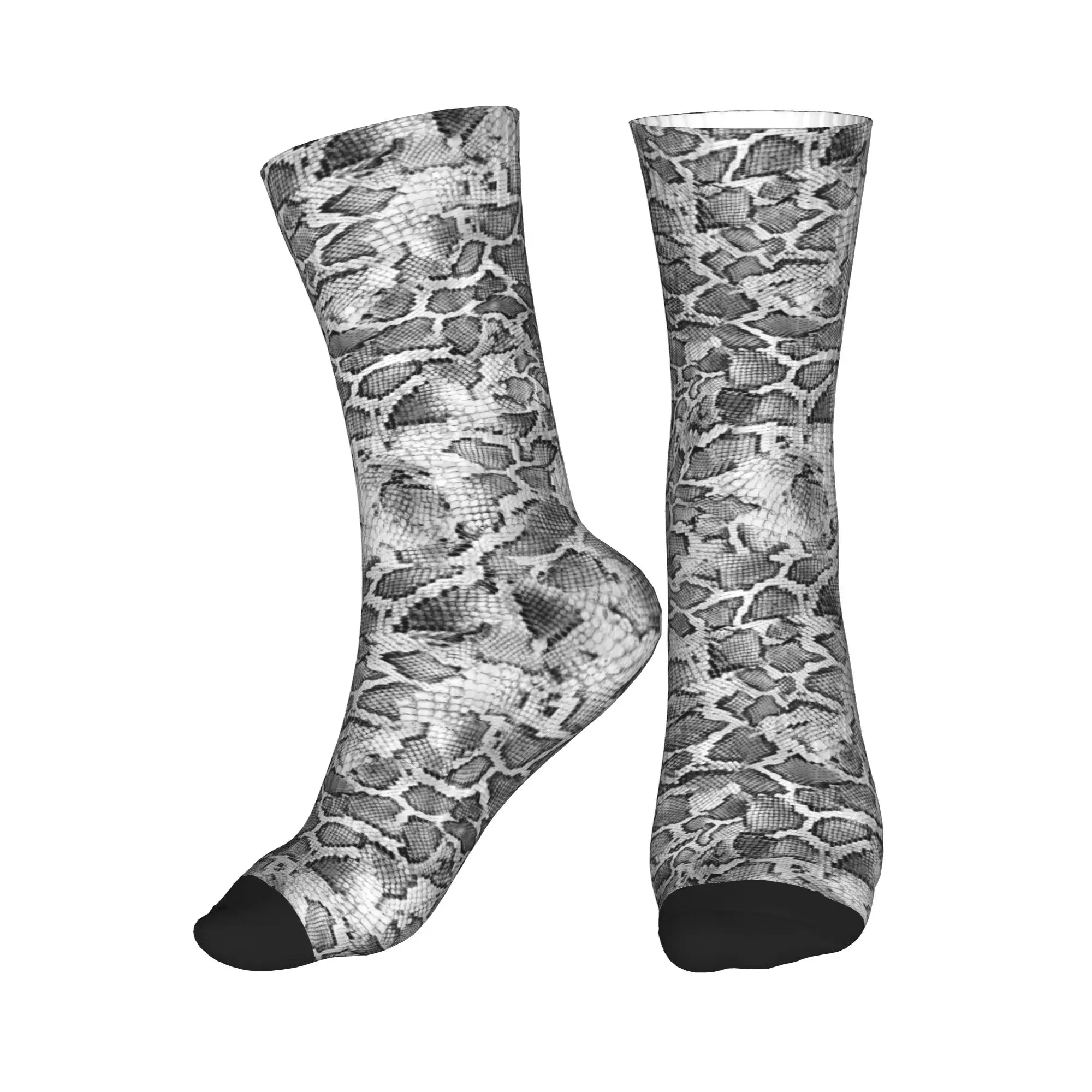 

Novelty Printing Grey Snake Skin Print Socks for Women Men Stretchy Summer Autumn Winter Crew Socks