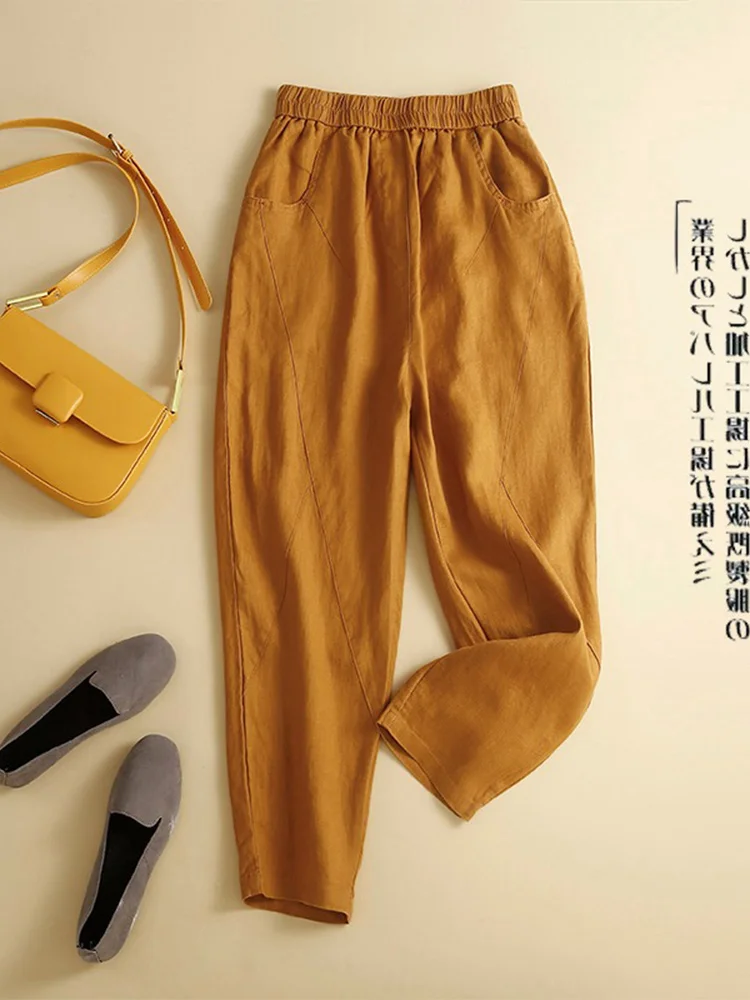 Pantaloni stile harem in lino e cotone giapponese Sle donna estate allentata dimagrante vintage casual nove punti pantaloni carota in lino a vita alta