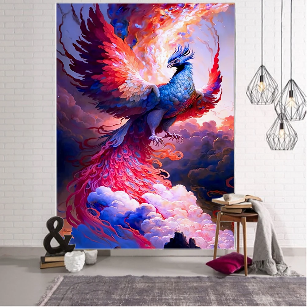 Beautiful colorful clouds, peacocks, phoenix background decoration tapestry, dreamy peacock background decoration tapestry