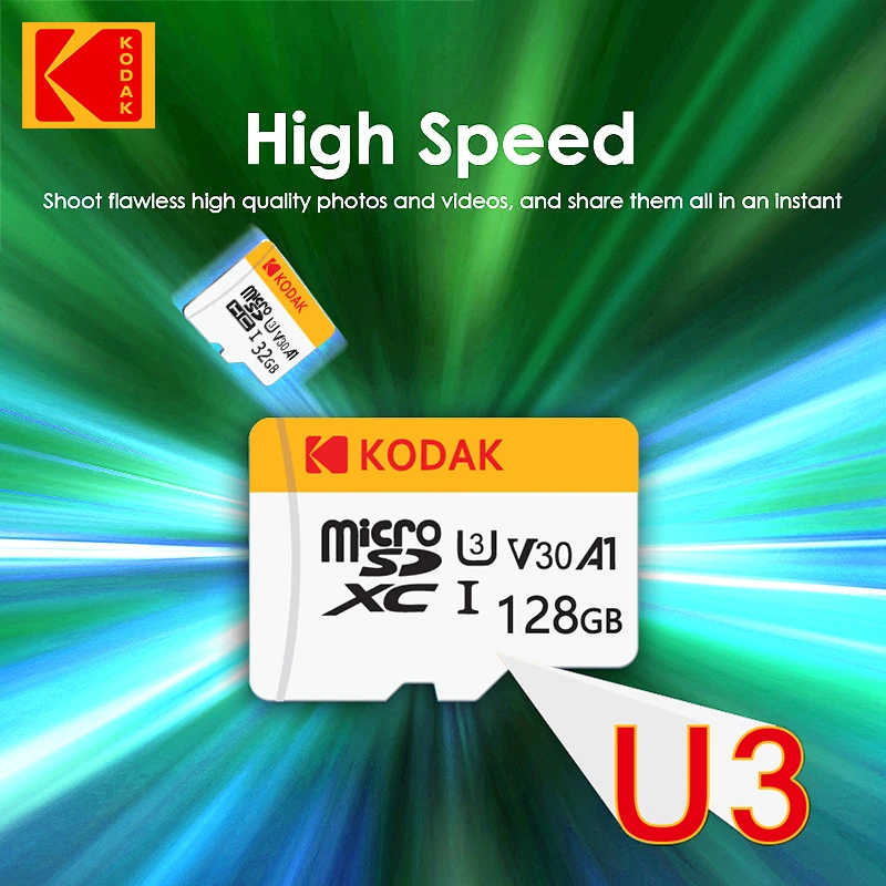 

Карта памяти KODAK Micro SD, 256 ГБ до 90 Мб/с, класс 10, U3, 32 ГБ, 64 ГБ, 128 ГБ, TF-карта 4K HD, 5 шт., адаптер для чтения карт Microsd